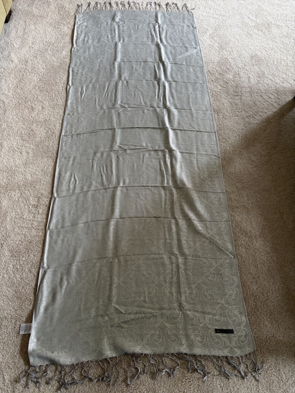Elegant Women's Paisley Fringe Wrap Scarf in Silver w/sparkle and includes box